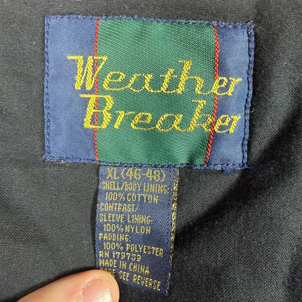 Vintage Weather Breaker Mens XL Black Red Colorblock Hooded Bomber Jacket 1980's